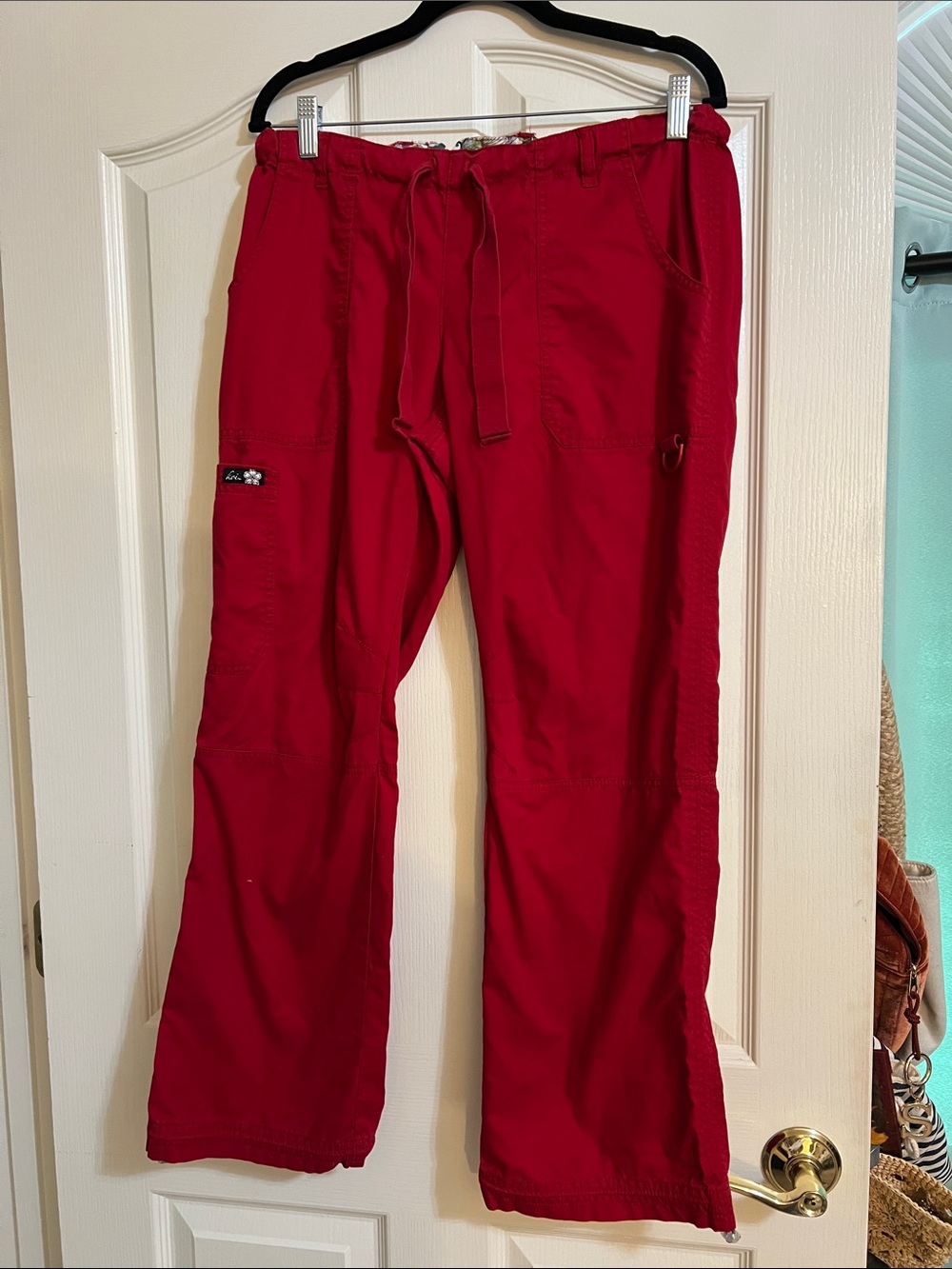 Koi Women’s Lindsey Red Cargo Scrub Pants - Drawstring Waist